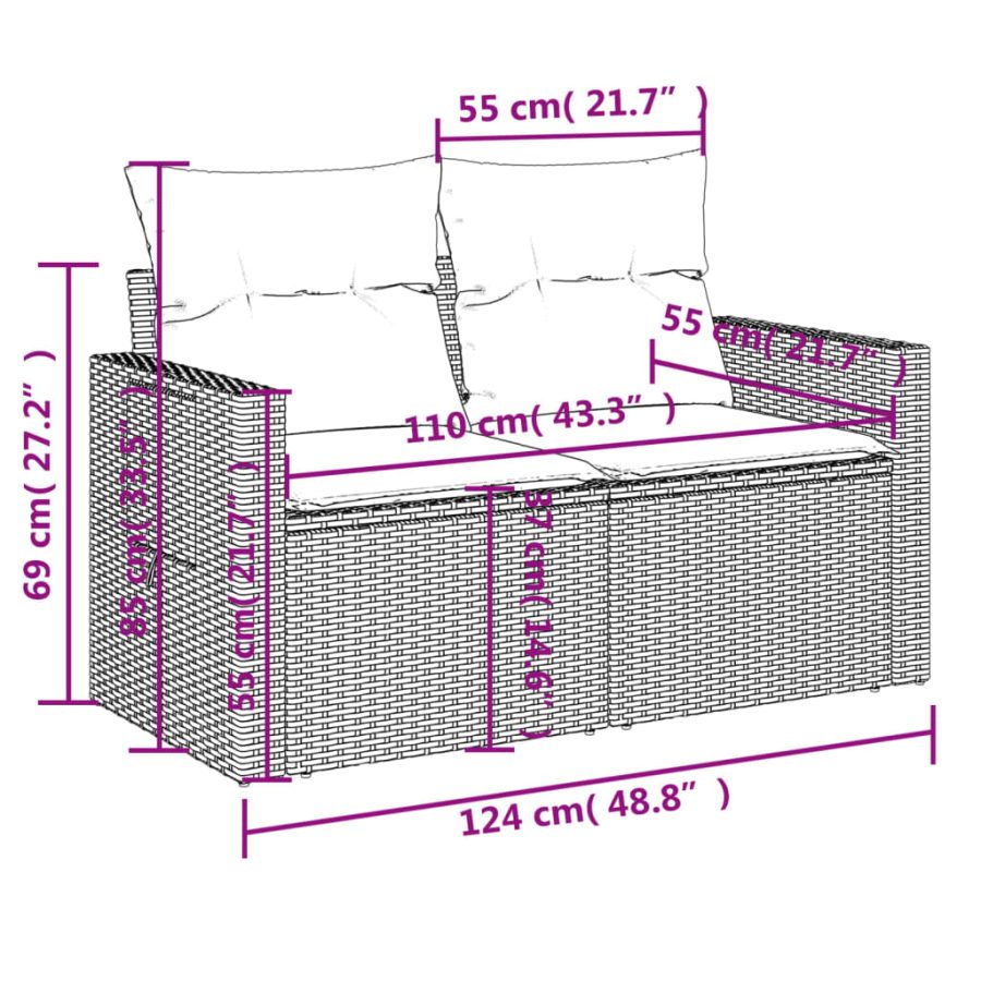 7-delige Loungeset met kussens poly rattan zwart - Afbeelding 9