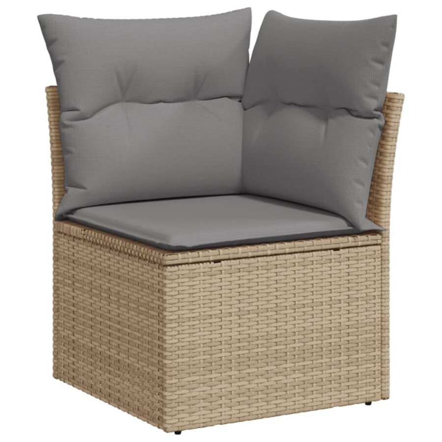 10-delige Loungeset met kussens poly rattan beige - Afbeelding 3