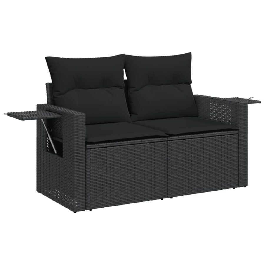 11-delige Loungeset met kussens poly rattan zwart - Afbeelding 6