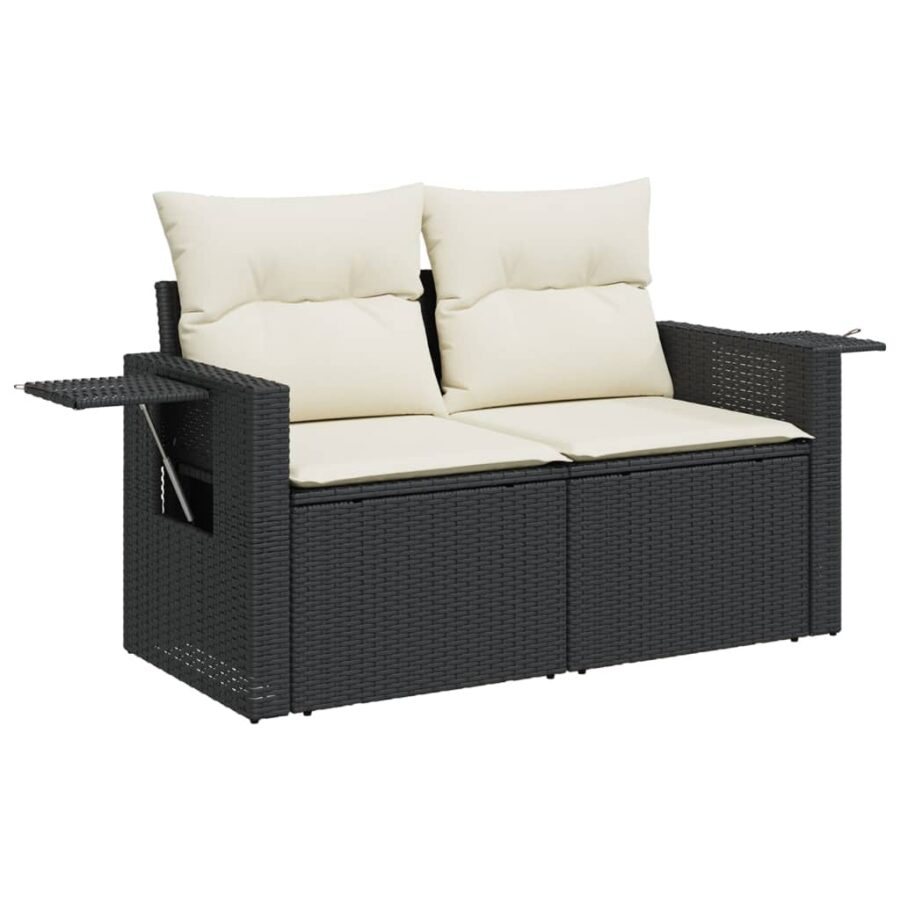 10-delige Loungeset met kussens poly rattan zwart - Afbeelding 5