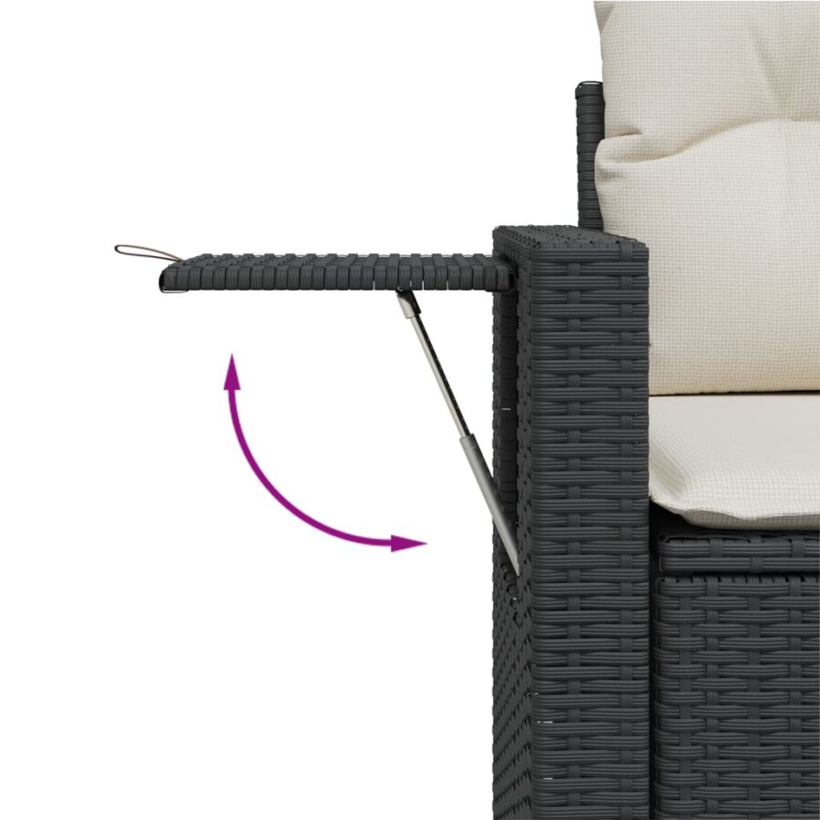 10-delige Loungeset met kussens poly rattan zwart - Afbeelding 9