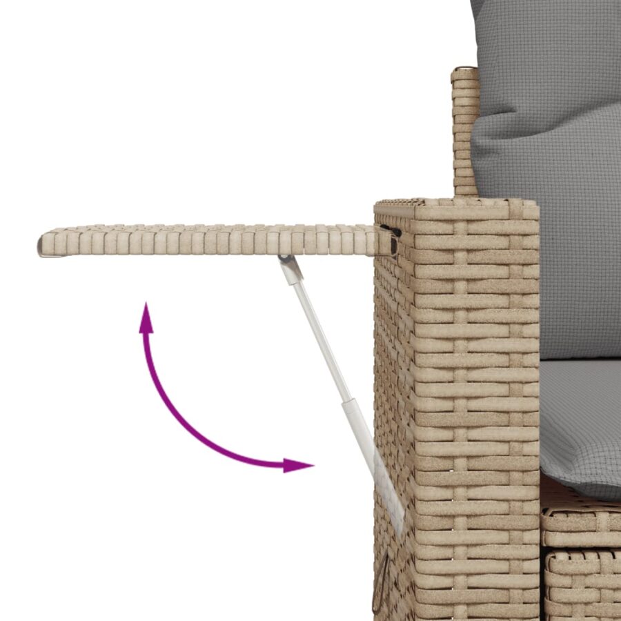 11-delige Tuinset met kussens poly rattan beige - Afbeelding 8