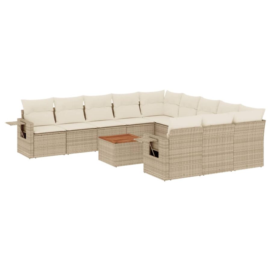 12-delige Loungeset met kussens poly rattan beige - Afbeelding 2