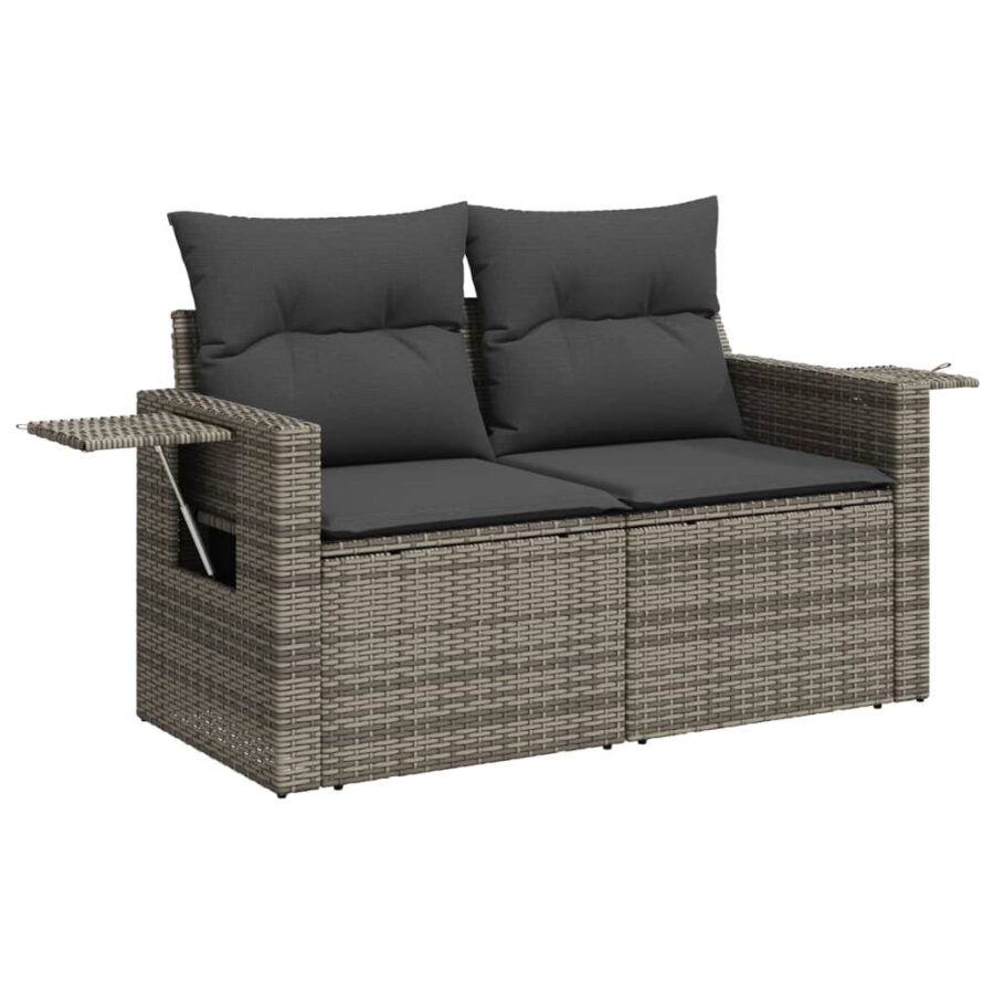 14-delige Loungeset met kussens poly rattan grijs - Afbeelding 4
