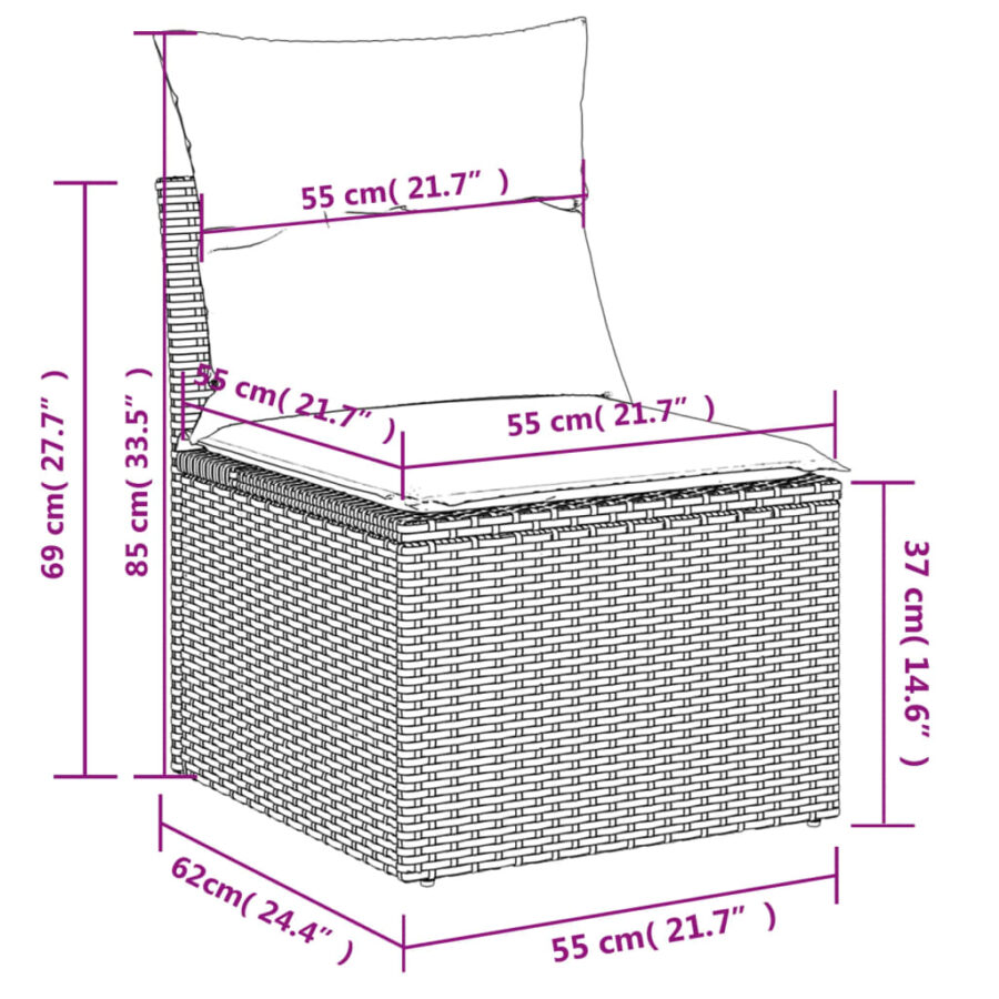 14-delige Loungeset met kussens poly rattan zwart - Afbeelding 10