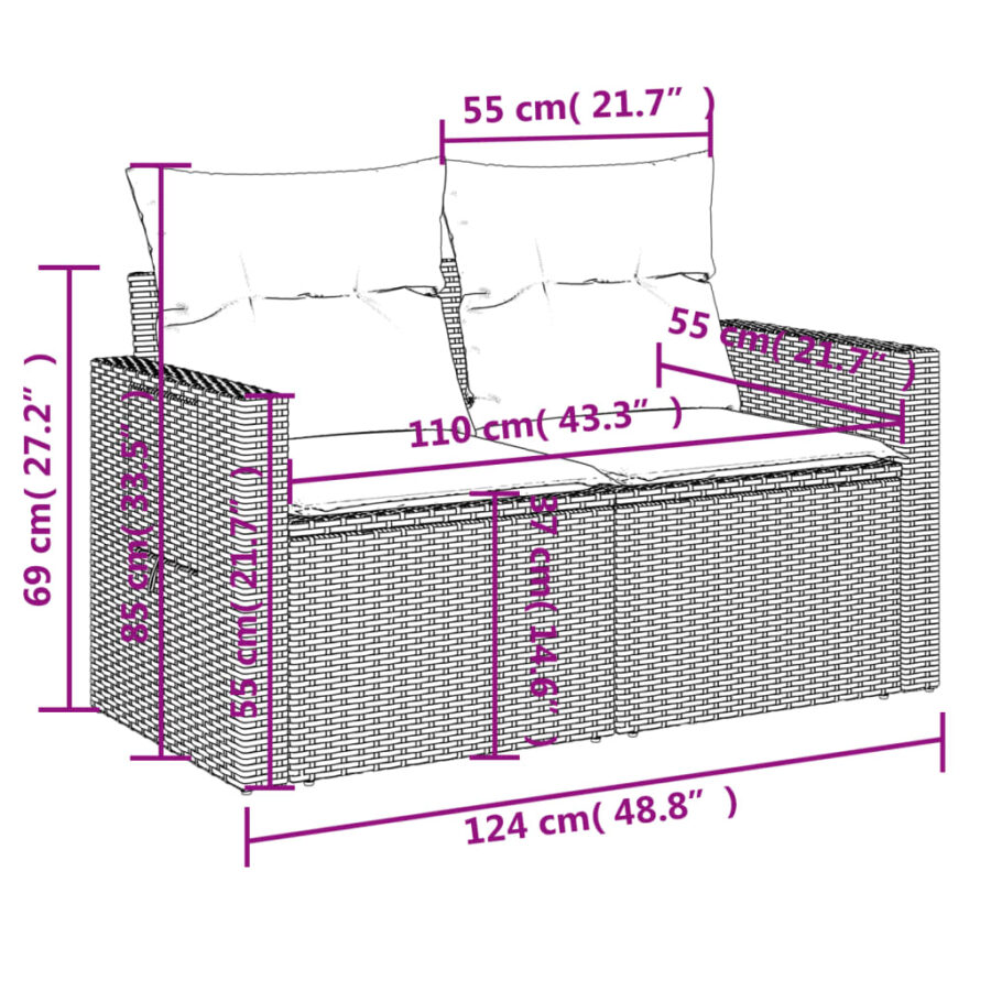 13-delige Loungeset met kussens poly rattan beige - Afbeelding 10