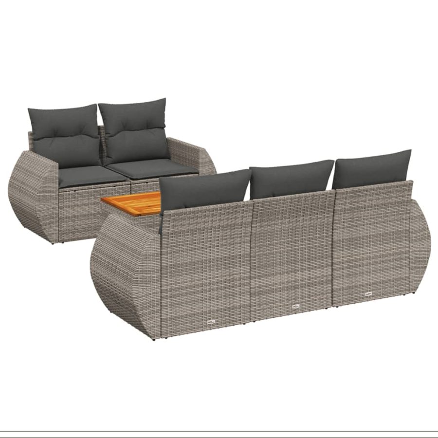 6-delige Loungeset met kussens poly rattan grijs - Afbeelding 2
