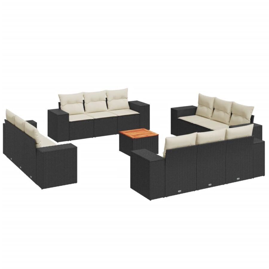 13-delige Loungeset met kussens poly rattan zwart - Afbeelding 2