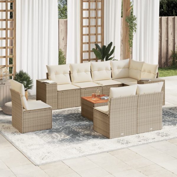 9-delige Loungeset met kussens poly rattan beige