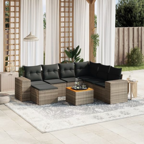 8-delige Loungeset met kussens poly rattan grijs