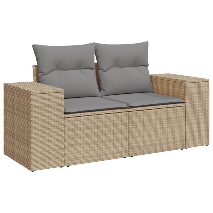 10-delige Loungeset met kussens poly rattan beige - Afbeelding 4