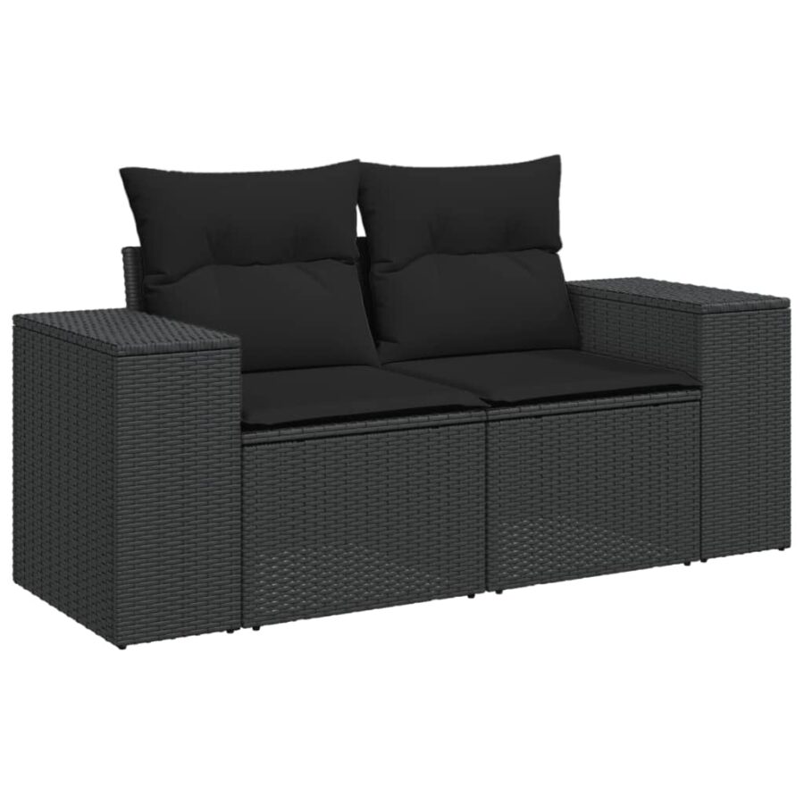 10-delige Loungeset met kussens poly rattan zwart - Afbeelding 5