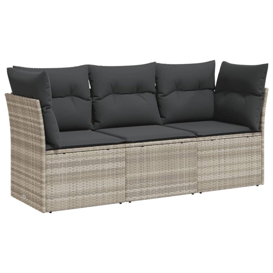 3-delige Loungeset met kussens poly rattan lichtgrijs - Afbeelding 2