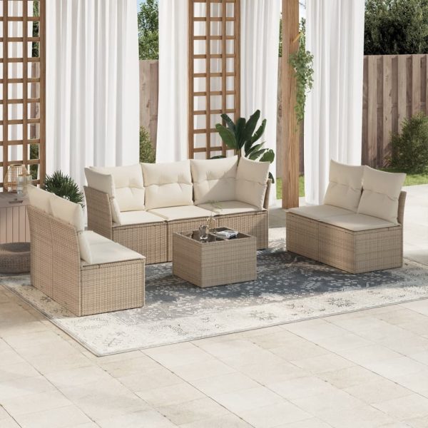 8-delige Loungeset met kussens poly rattan beige