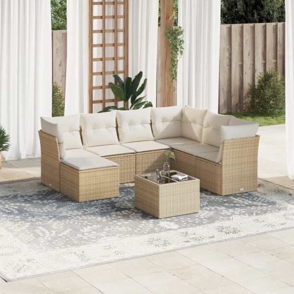8-delige Loungeset met kussens poly rattan beige