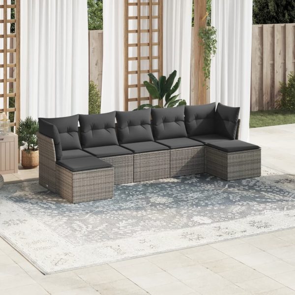7-delige Loungeset met kussens poly rattan grijs