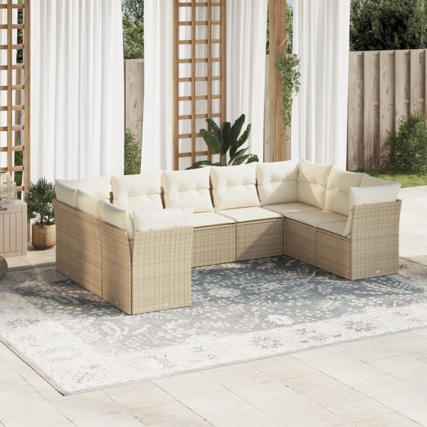 9-delige Loungeset met kussens poly rattan beige