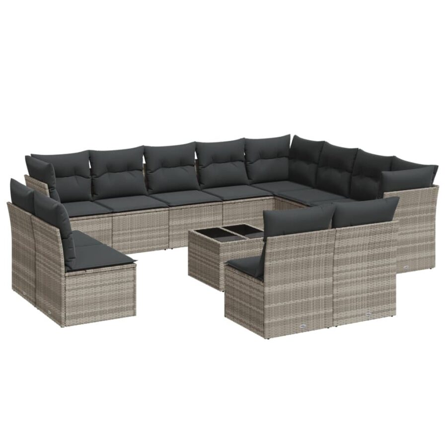 13-delige Loungeset met kussens poly rattan lichtgrijs - Afbeelding 2