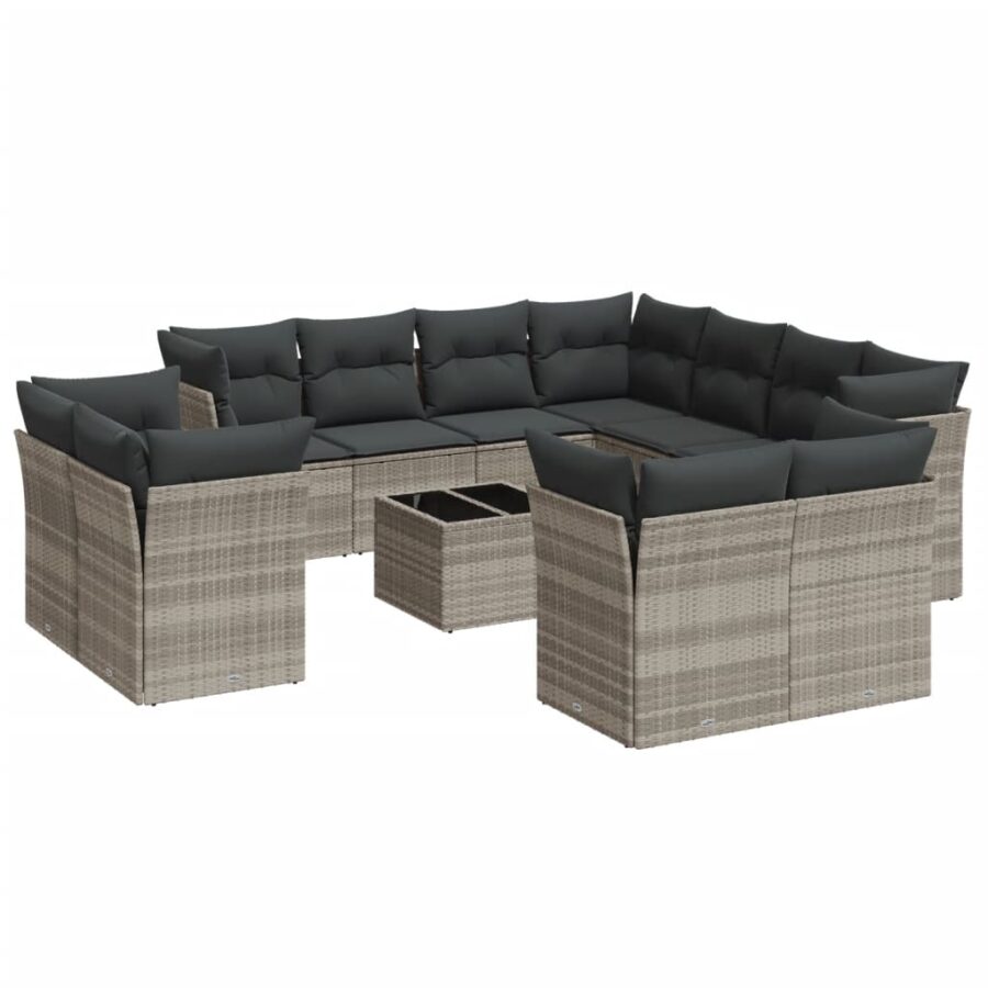 12-delige Loungeset met kussens poly rattan lichtgrijs - Afbeelding 2