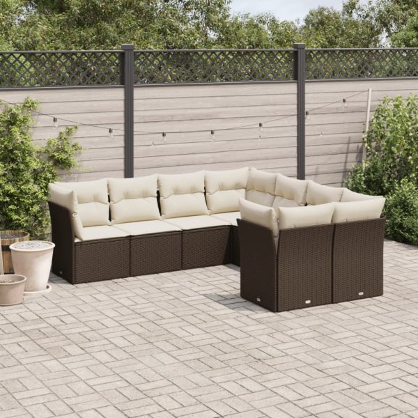 8-delige Loungeset met kussens poly rattan bruin