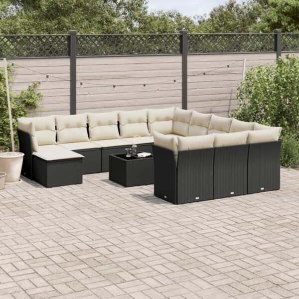 13-delige Loungeset met kussens poly rattan zwart