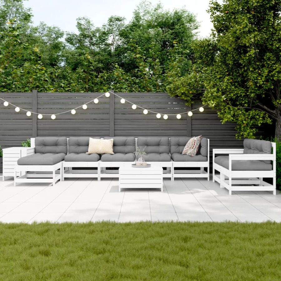 10-delige Loungeset massief grenenhout wit - Afbeelding 3