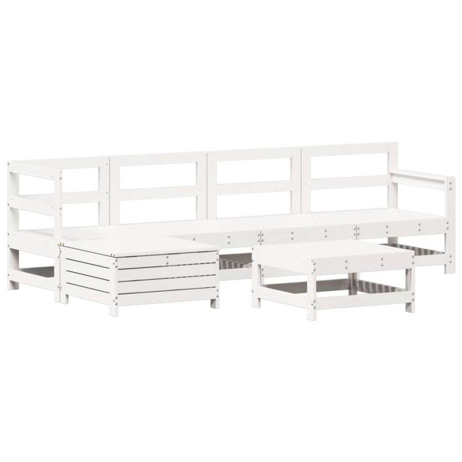 6-delige Loungeset massief grenenhout wit - Afbeelding 2