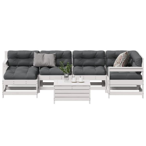 7-delige Loungeset met kussens massief grenenhout wit