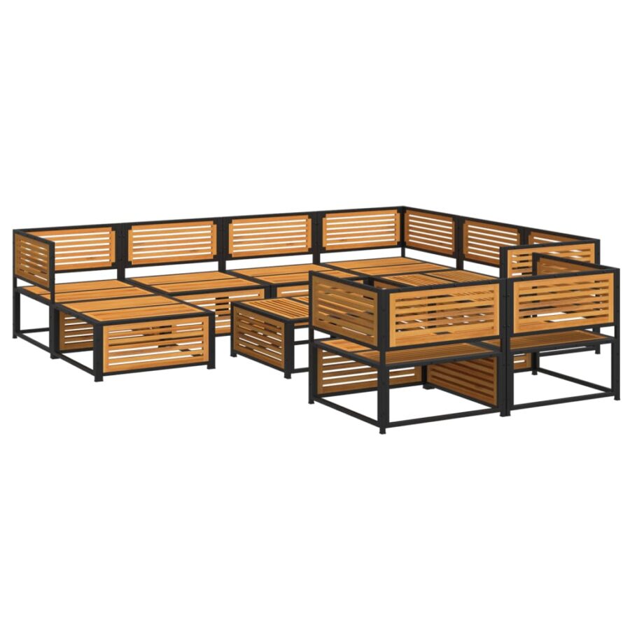 10-delige Loungeset met kussens massief acaciahout - Afbeelding 3