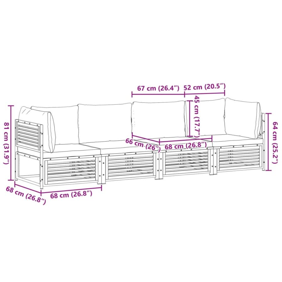 4-delige Loungeset met kussens massief acaciahout - Afbeelding 10
