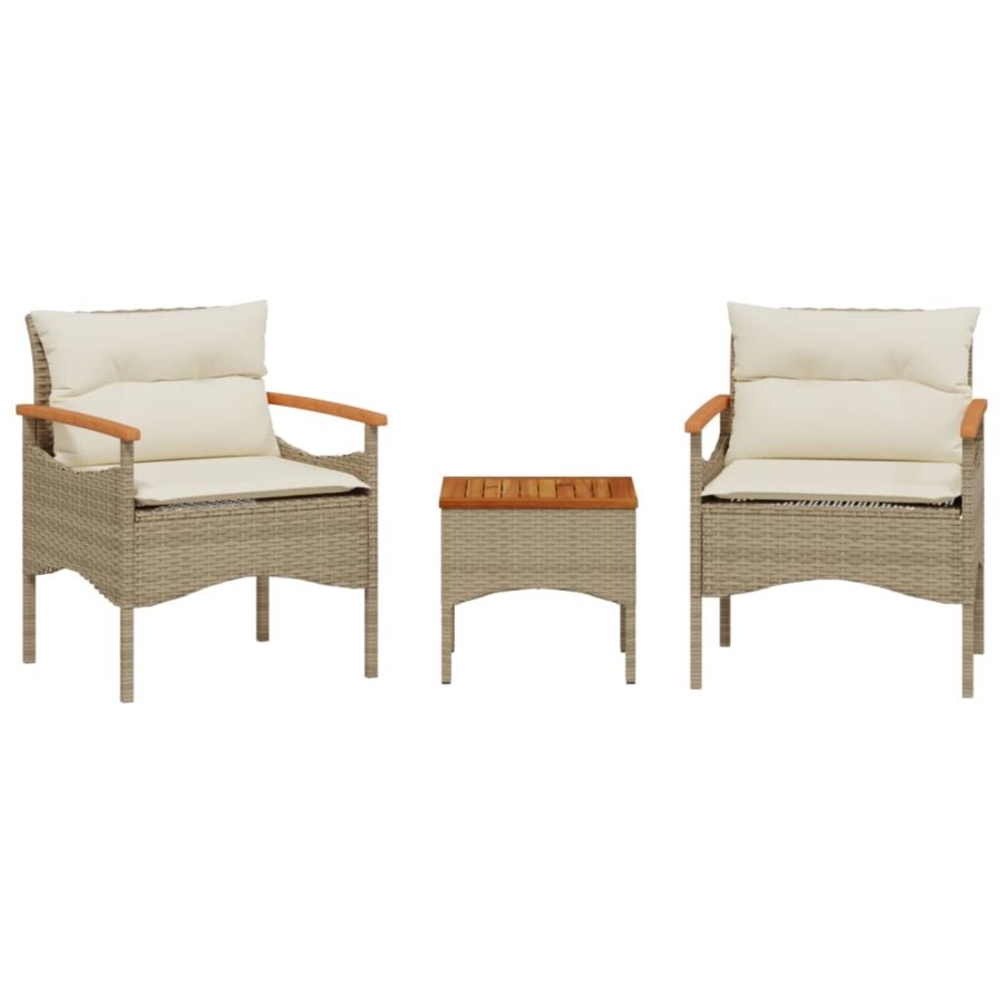3-delige Loungeset met kussens poly rattan beige - Afbeelding 2