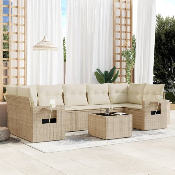 8-delige Loungeset met kussens poly rattan beige