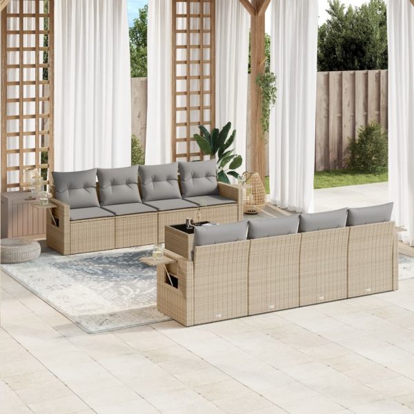 9-delige Loungeset met kussens poly rattan beige