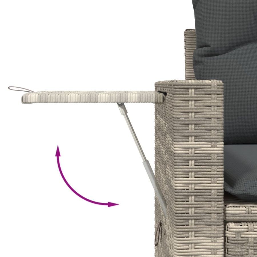 5-delige Loungeset met kussens poly rattan lichtgrijs - Afbeelding 4