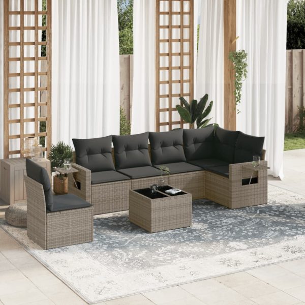 7-delige Loungeset met kussens poly rattan grijs