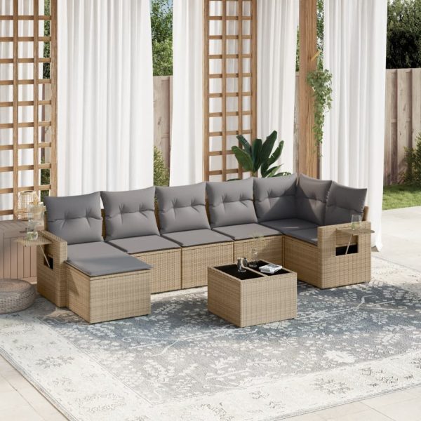 8-delige Loungeset met kussens poly rattan beige