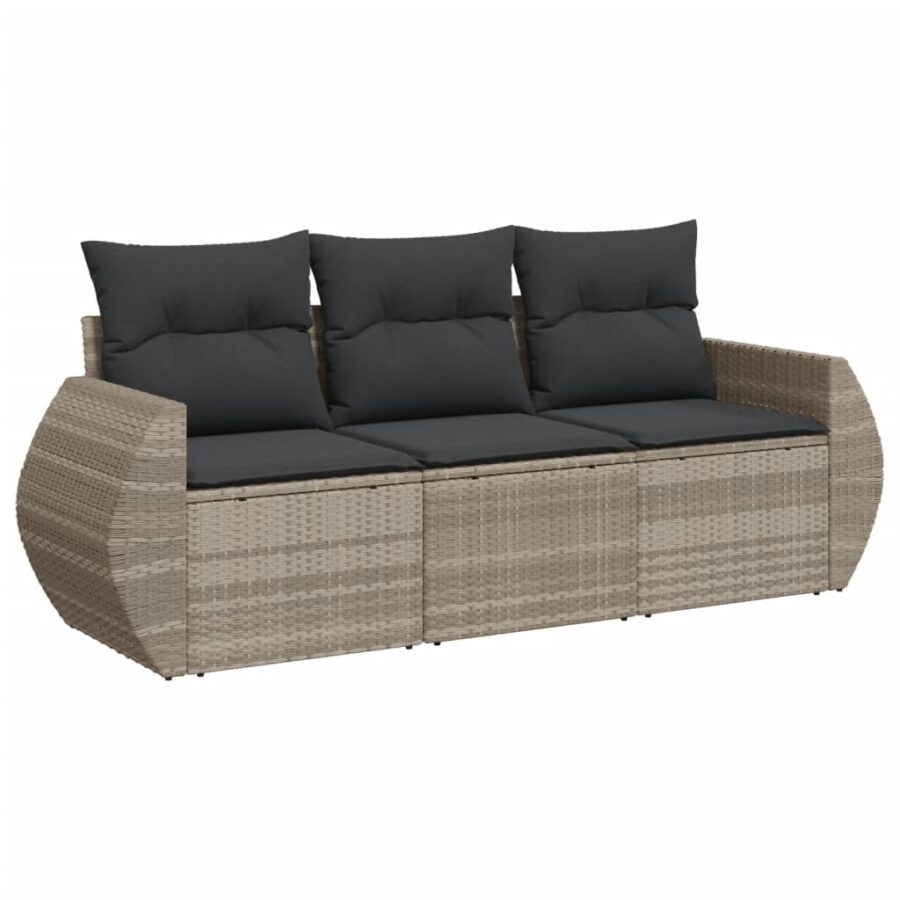 3-delige Loungeset met kussens poly rattan lichtgrijs - Afbeelding 2