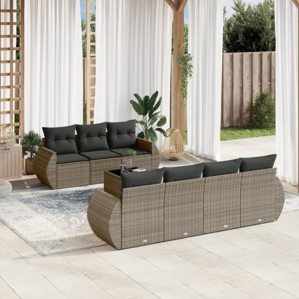 8-delige Loungeset met kussens poly rattan grijs