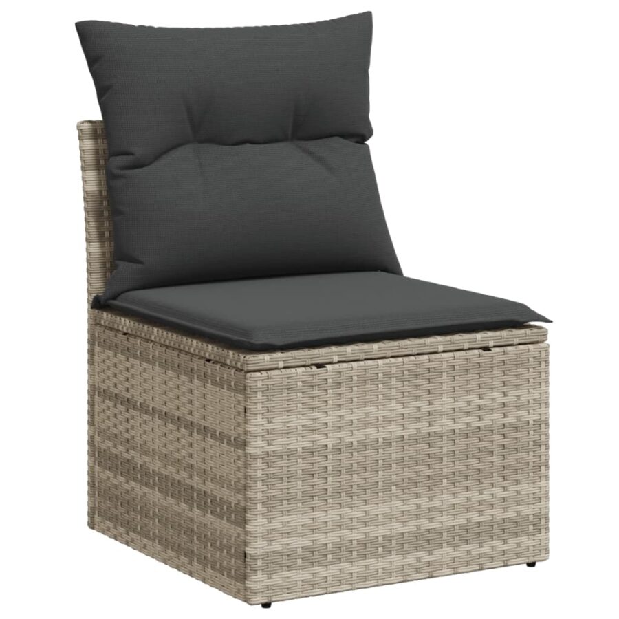 10-delige Loungeset met kussens poly rattan lichtgrijs - Afbeelding 4