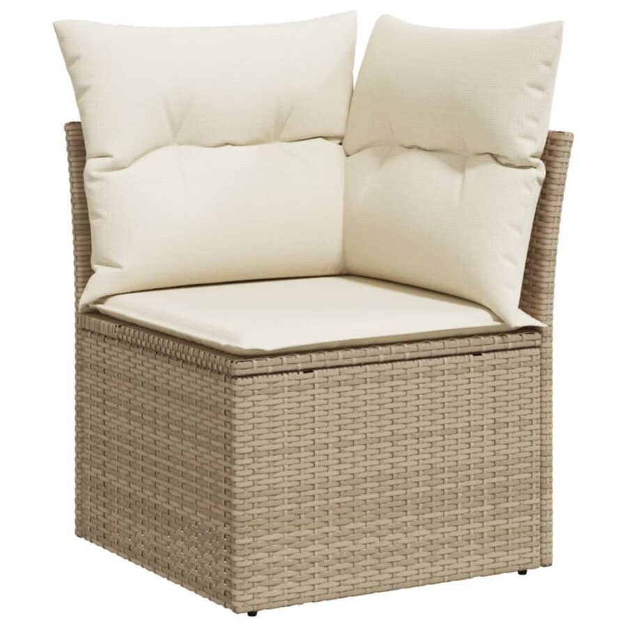 10-delige Loungeset met kussens poly rattan beige - Afbeelding 4