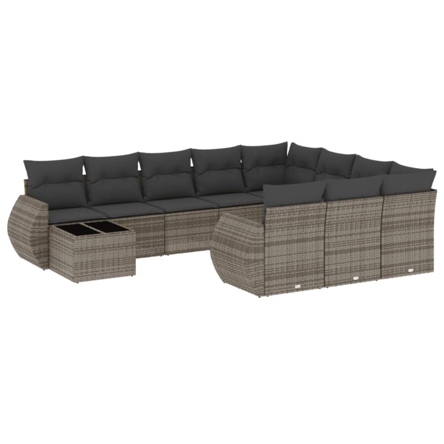 11-delige Loungeset met kussens poly rattan grijs - Afbeelding 2