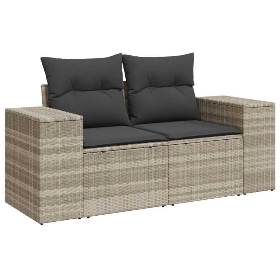 7-delige Loungeset met kussens poly rattan lichtgrijs - Afbeelding 3