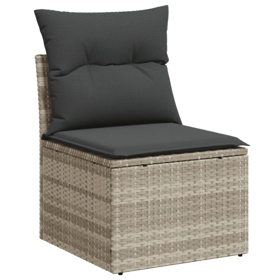 7-delige Loungeset met kussens poly rattan lichtgrijs - Afbeelding 4