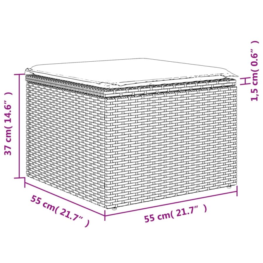 4-delige Loungeset met kussens poly rattan zwart - Afbeelding 8