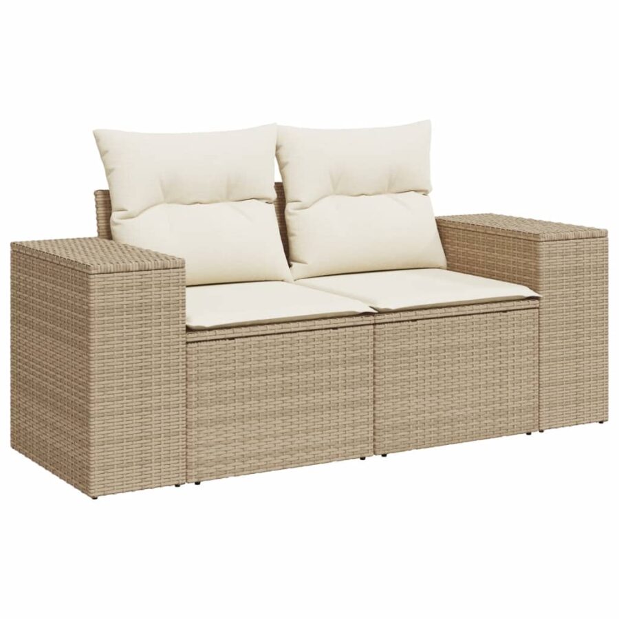 4-delige Loungeset met kussens poly rattan beige - Afbeelding 3