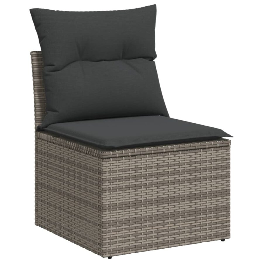 4-delige Loungeset met kussens poly rattan grijs - Afbeelding 4
