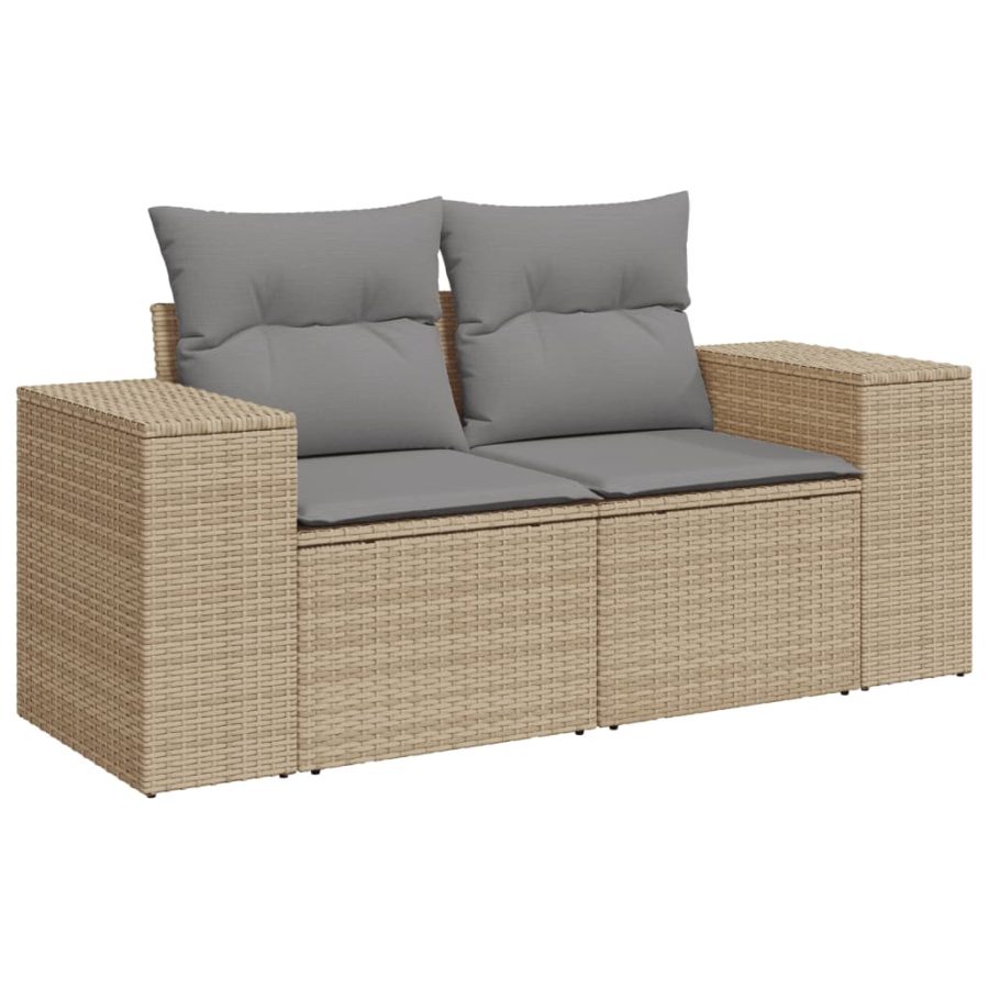 6-delige Loungeset met kussens poly rattan beige - Afbeelding 3