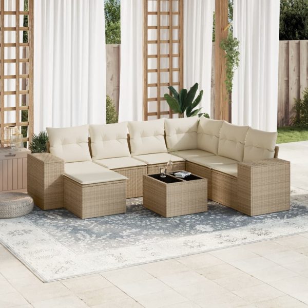 8-delige Loungeset met kussens poly rattan beige
