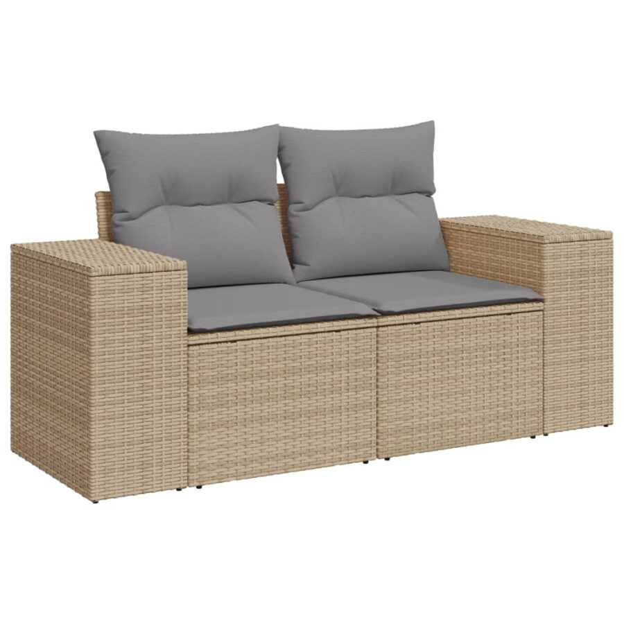 10-delige Loungeset met kussens poly rattan beige - Afbeelding 5