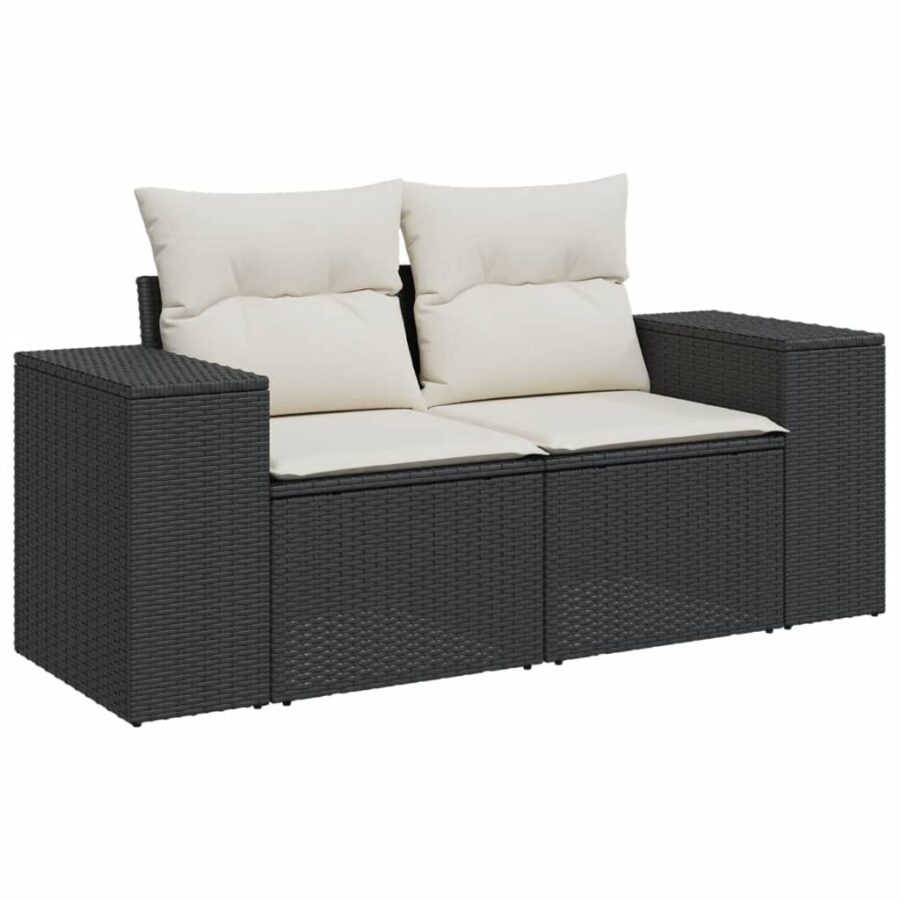 10-delige Loungeset met kussens poly rattan zwart - Afbeelding 3